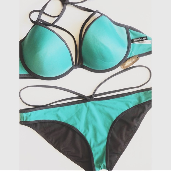 Adore Me Reversible 2-Piece Bikini Gray/Turquoise - Picture 1 of 8